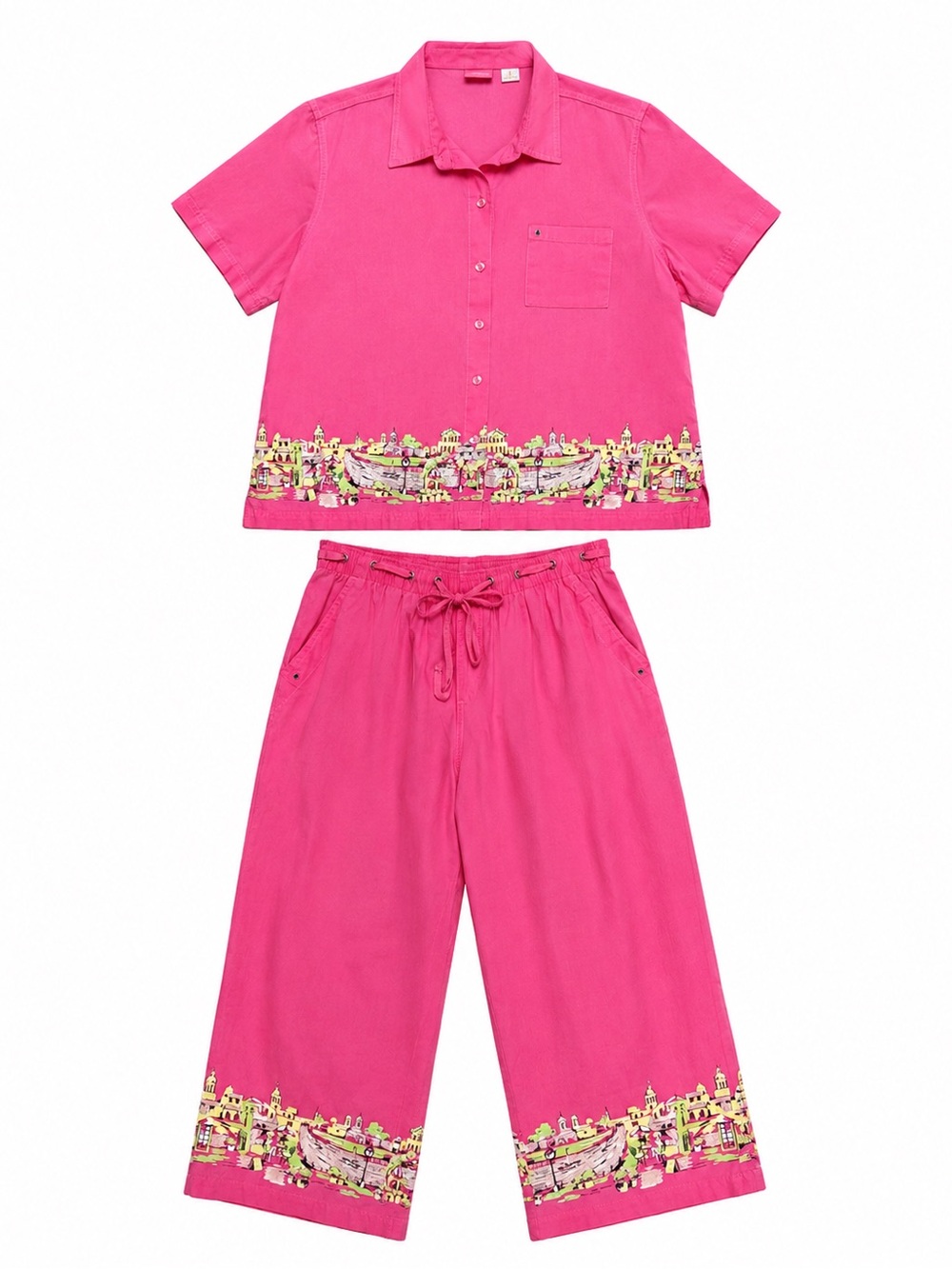 Vintage Coppagallo Fuchsia Pink Embroidered Resort Set Top XL Pants Large